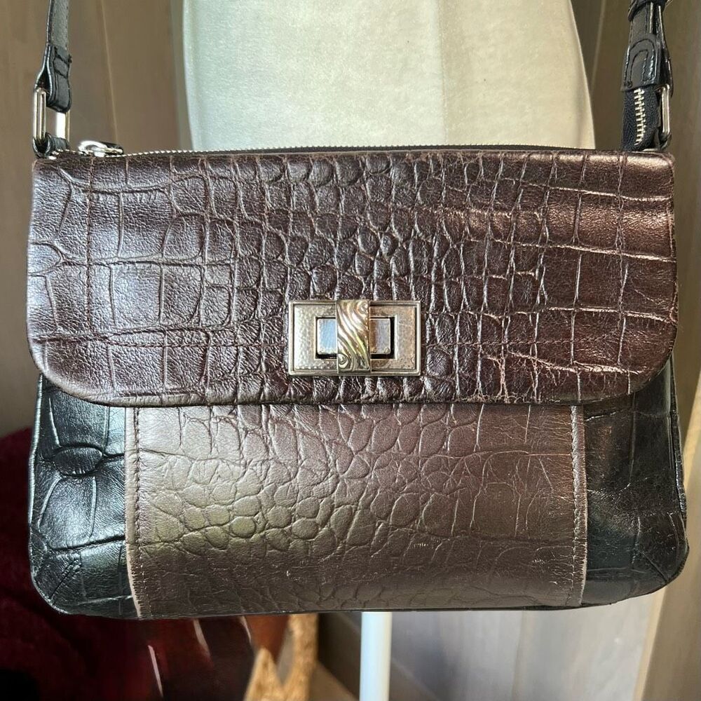 BRIGHTON Vintage Leather Crossbody Croc Embossed